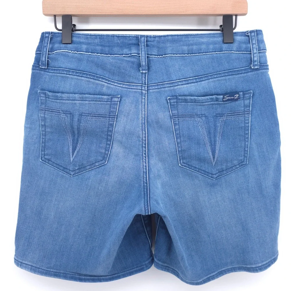 Seven7 Women Denim Shorts Size 6 Blue Bermuda Distressed‎ Stretch